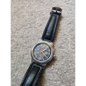 Casio Watch Mens Day Date 24 Hour Subdial Black Dial Quartz Modern Prep vtg